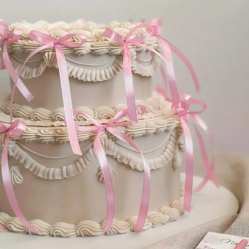 

10pcs Ribbon Bow Cake Decorations Wedding Valentine's Day Supplies Bowknot Dessert Baking Decor Girls Boys Happy Birthday Party