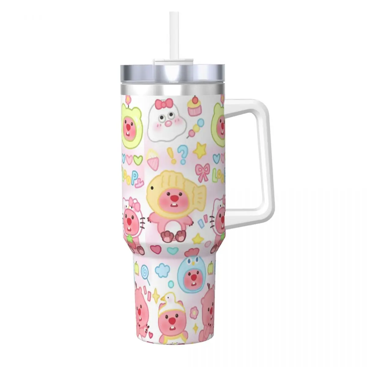 Loopy MINISO Stainless Steel Tumbler Kawaii Cartoon Camping Thermal Cup With Straw and Lid 40oz Car Mugs Cold Drink Water Bottle