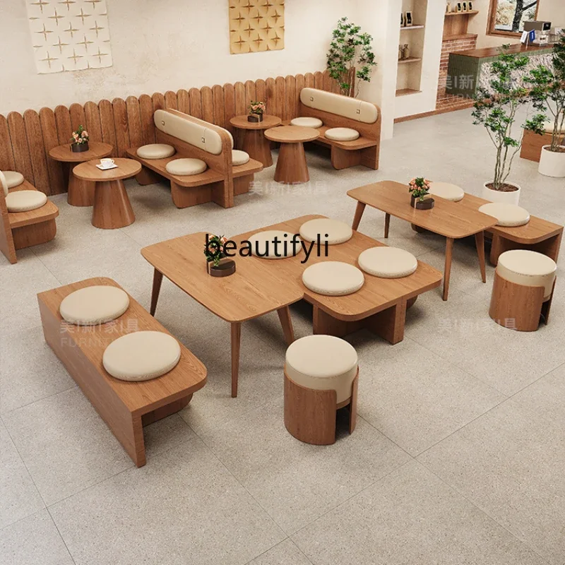 Wabi Sanfeng Milk Tea Shop Cafe Card Seat Sofa Rest Area Negotiate Table and Chair Combination