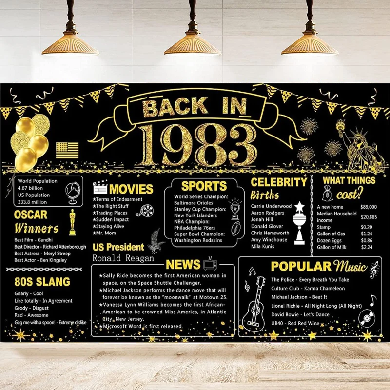 Photography Backdrop Back In 1983 Poster 40th Year Old Birthday Background Home Party Backdrop Wall Banner Decor Men And Women