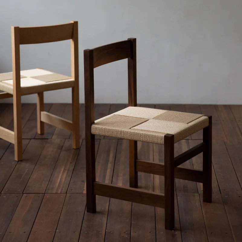 Nordic simple rope dining chair backrest surprise Japanese log color desk chair rattan seat book desk chair