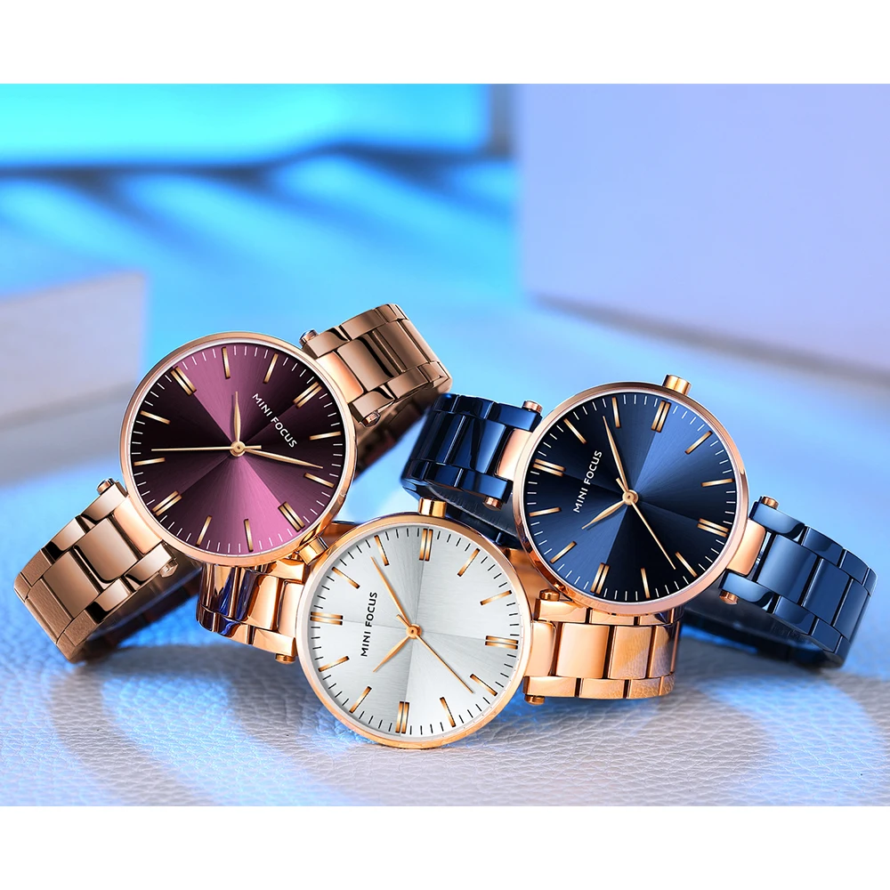 MINIFOUCS-Montre simple en acier pour femme, quartz violet, étanche, marque de luxe, horloge à la mode pour fille