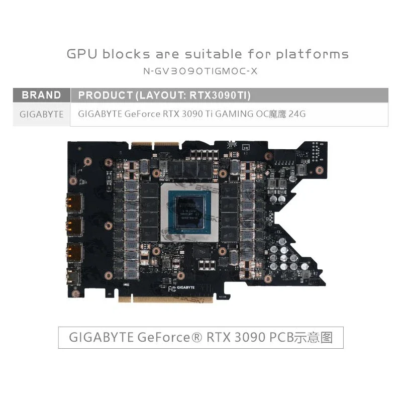 Bykski N-GV3090TIGMOC-X GPU-Wasserblock für GIGABYTE 3090TI GAMING OC Grafikkarte/Vollabdeckung Kupferkühler Wasserkühlblock