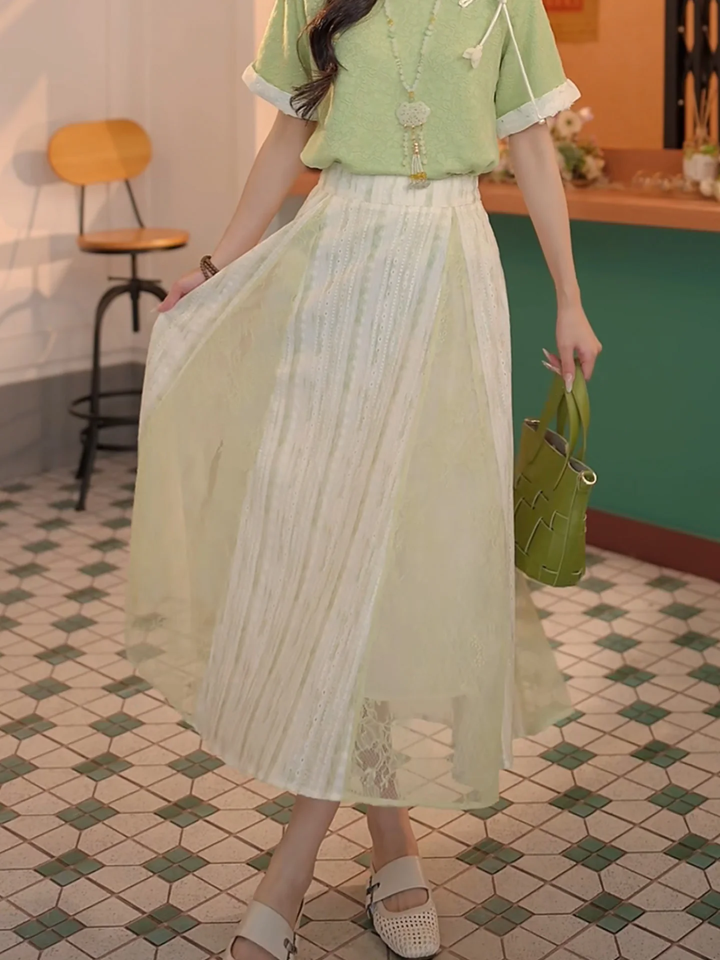 

Юбка миди с высокой талией и эластичным поясом в винтажном стиле с ароматом жасмина, женская летняя свободная юбка А-силуэта из смесового полиэстера для повседневной носки