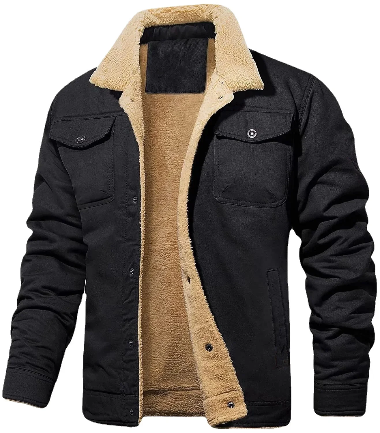 2024 New Autumn/Winter New Men's Jacket with Fleecy Cotton Cargo Casual Jacket Men's Coat