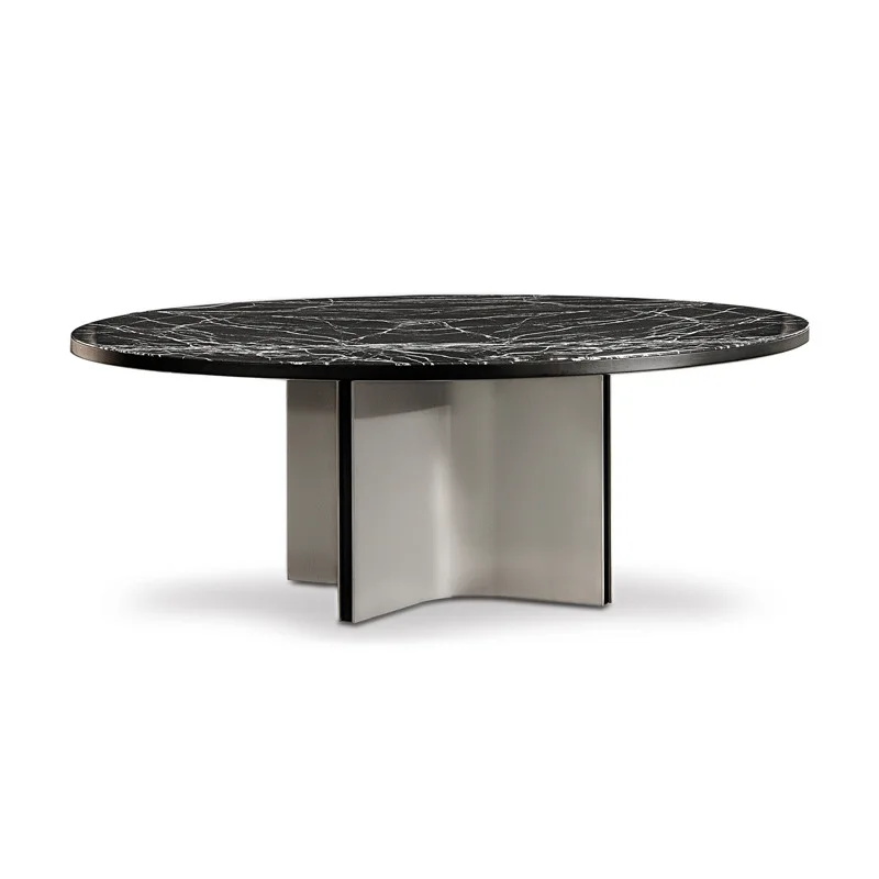 

Natural marble dining table round table with turntable combination modern simple large flat floor home