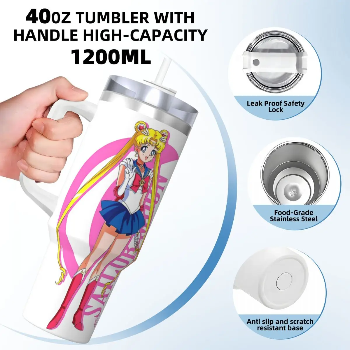 S-Sailor Rannak Moon Stainless Steel Tumbler Camping Thermal Mug With Straws Lid Large Capacity Mugs Cup Cold Drink Water Bottle