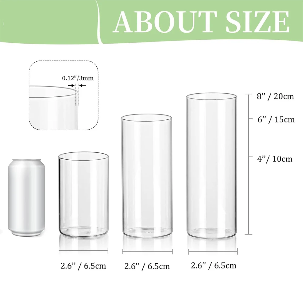 4 6 8 Inch Clear Glass Cylinder Vases for Centerpieces Floating Candles Holders Clear Cylinder Flower Vases Bulk for Wedding