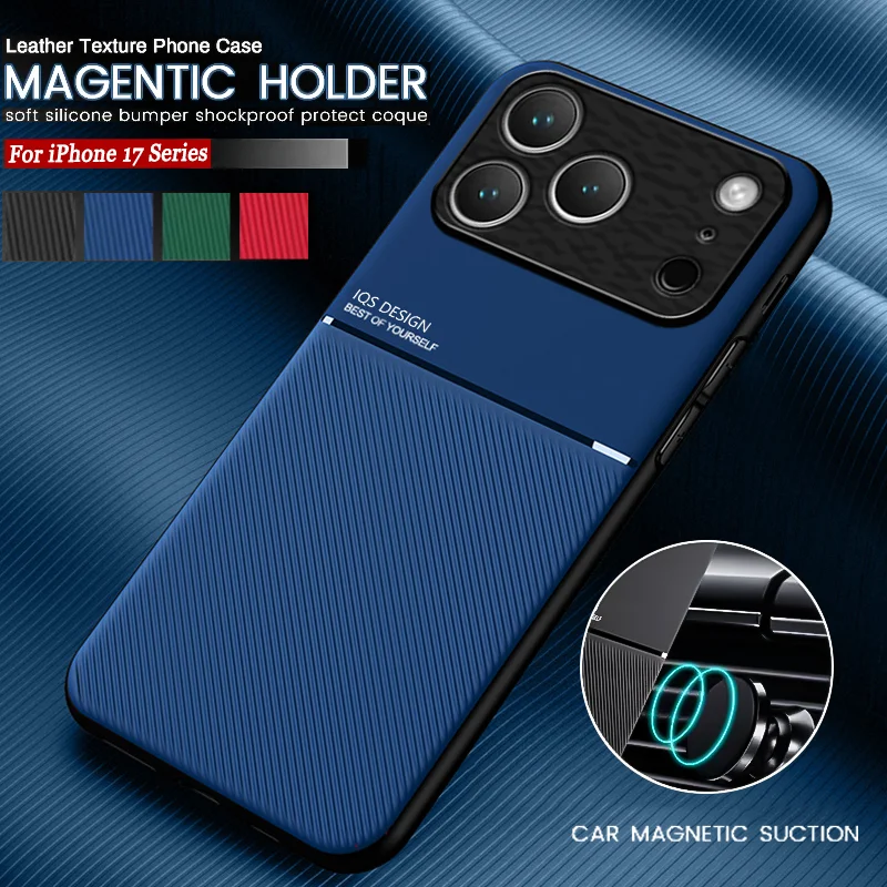

Ultra Thin Matte Leather Phone Cases For iPhone 17 Pro Max Air 14 15 Plus 13 12 Mini 11 16 Pro Magnetic Car Holder Protect Cover