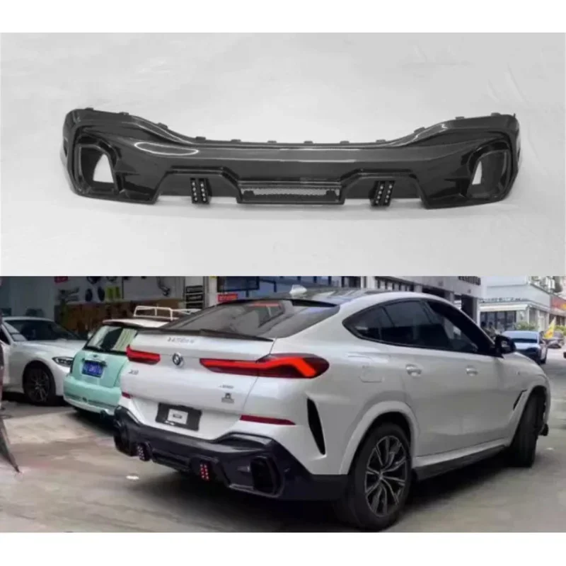 For BMW G06 X6 2019 2020 2021 2022 2023 LD Real Carbon Fiber Rear Bumper Trunk Lip Diffuser Spoiler Cover Exhaust Tips