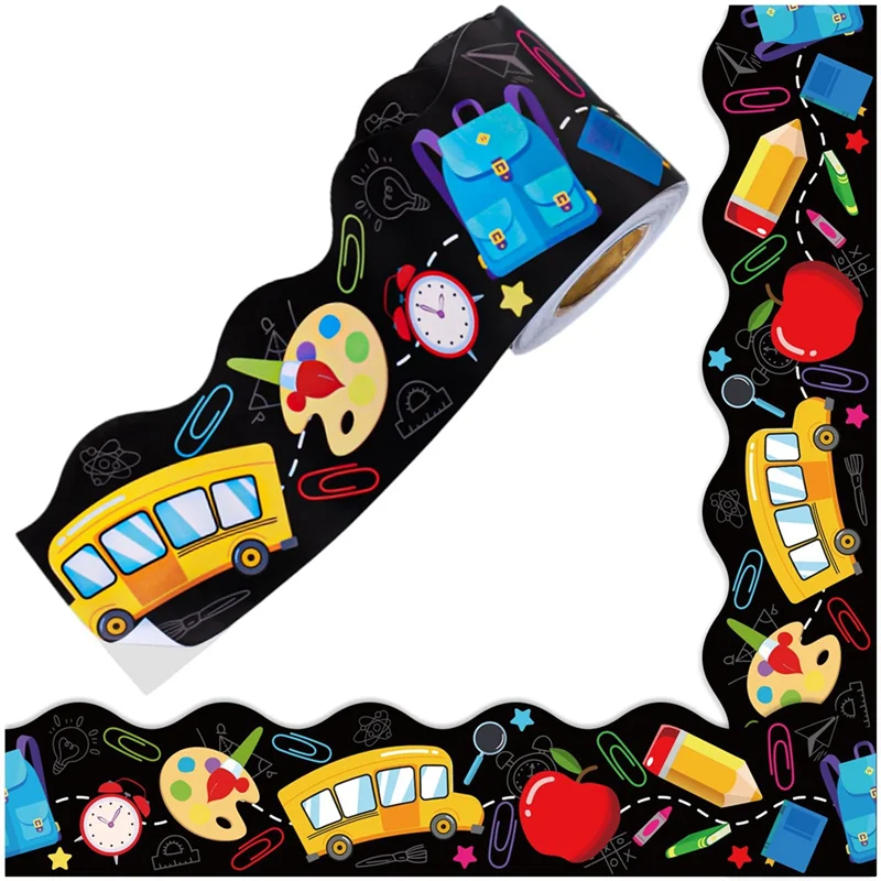 

ABKN-Back To School Bulletin Board Border Self Adhesive Scalloped Trim Border Sticker 67.9Ft For School Classroom Decor