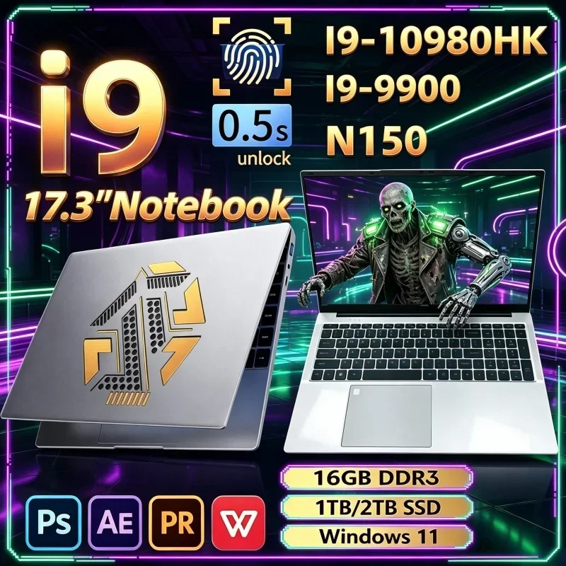 New Hot Powerful 17.3 Inch Ultra‑Slim Laptop,2026 Intel I9‑10980HK/I9‑9900/N150 16GB 32GB 2TB SSD Win11 Gaming Office Computer