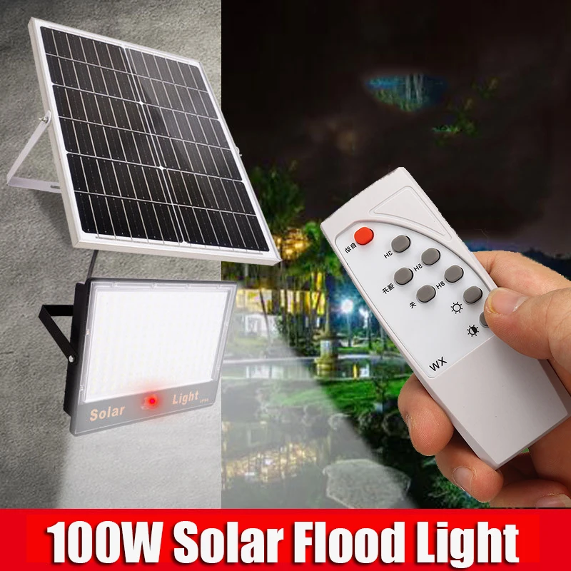 100W Solar Flood Light Outdoor Motion Sensor Solar Lamp 4 Modes Remote Solar Street Light Garage Patio Porch Solar Garden Light