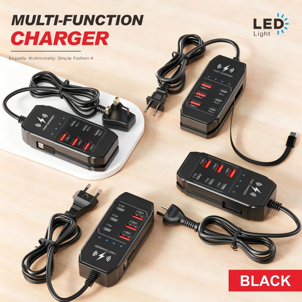 USB Type‑C Multi‑Port Fast Charging Power Strip Desktop Charging Socket With Extension Cable Portable Charger For iPhone Xiaomi