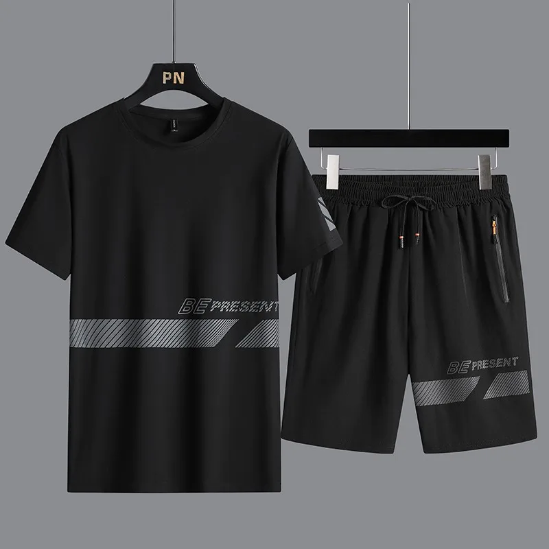 

Мужская футболка, шорты, костюм, шорты, комплект футболок, оверсайз 6XL, 7XL, 8XL, большие размеры, черные футболки с короткими рукавами, свободный спортивный костюм, спортивные штаны