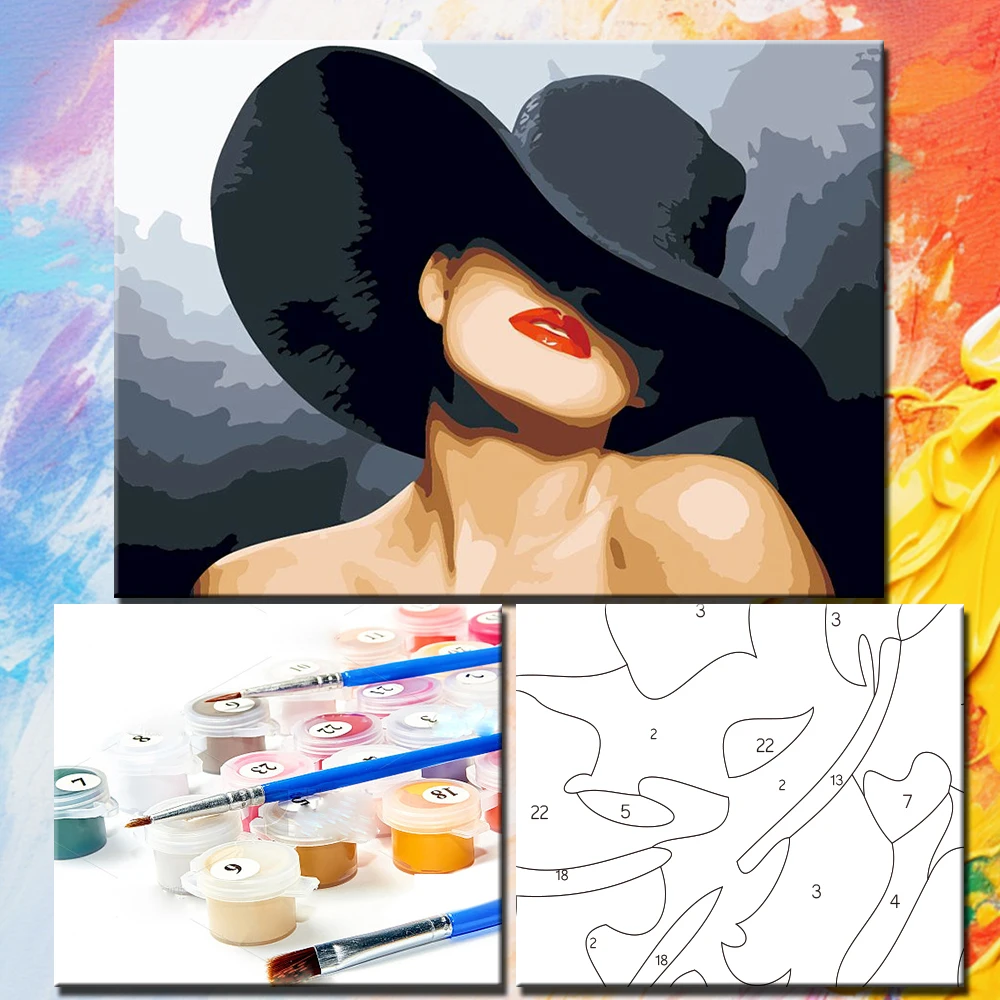 PhotoCustom Painting By Numbers Woman Set Acrylic Paint For Adults Sea Figure DIY Frame Drawing Coloring By Numbers Decoration