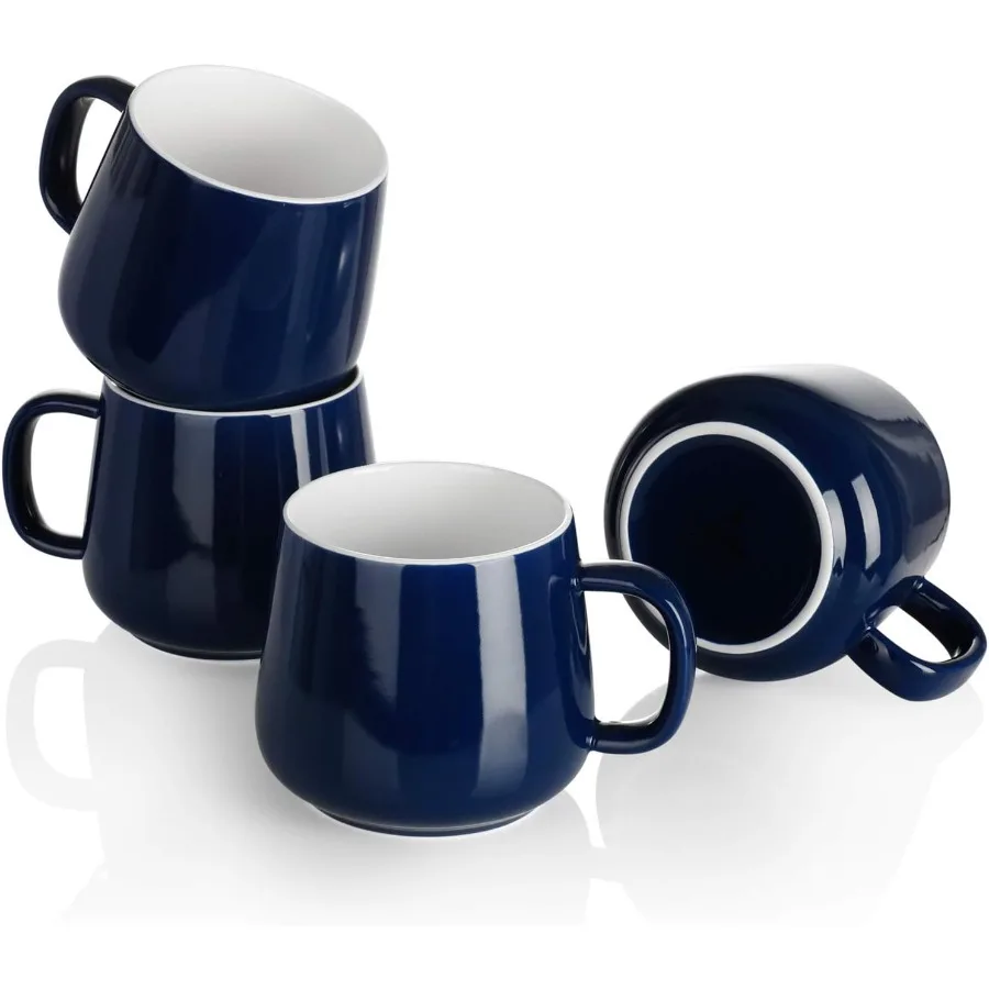 

Ceramic Coffee Mug Set of 4 - 12 oz Large-Handle Mugs Perfect for Hot or Cold Beverages Including Latte Cocoa Tea and Juice - S
