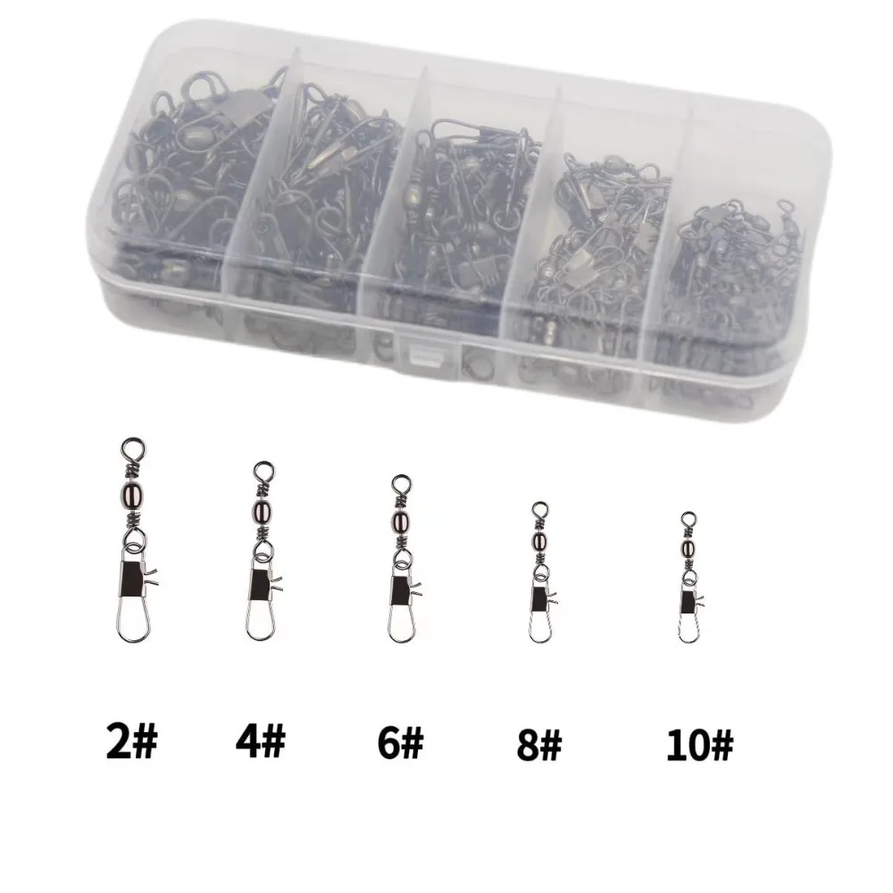 100Pcs/Set Stainless Steel Fishing Connector Swivels Carp Lure Accessories Interlock Pin Pin Bearing Rolling Swivel Snap Swivel