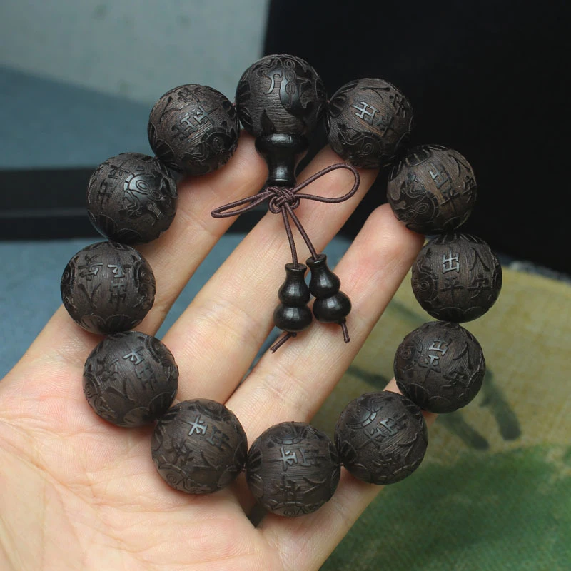 

Ebony Carved Bracelet for Peace and Protection 20mm Ebony Gourd Accessory Buddhist Bead Bracelet