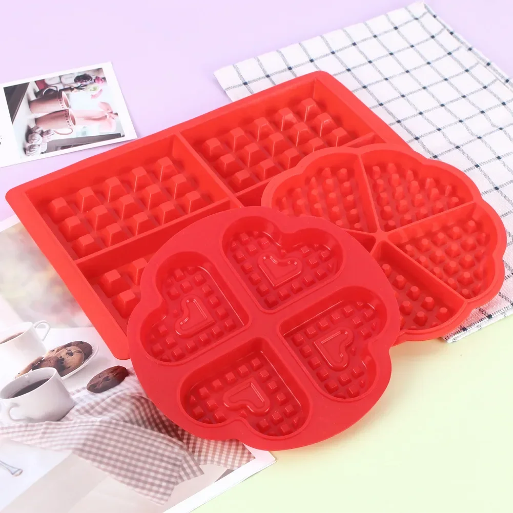 1Pcs Silicone Cake Waffle Mould Waffles Pan Rectangle Heart-shaped Bakeware Nonstick Baking Mold Kitchen Cooking tools DIY Cake