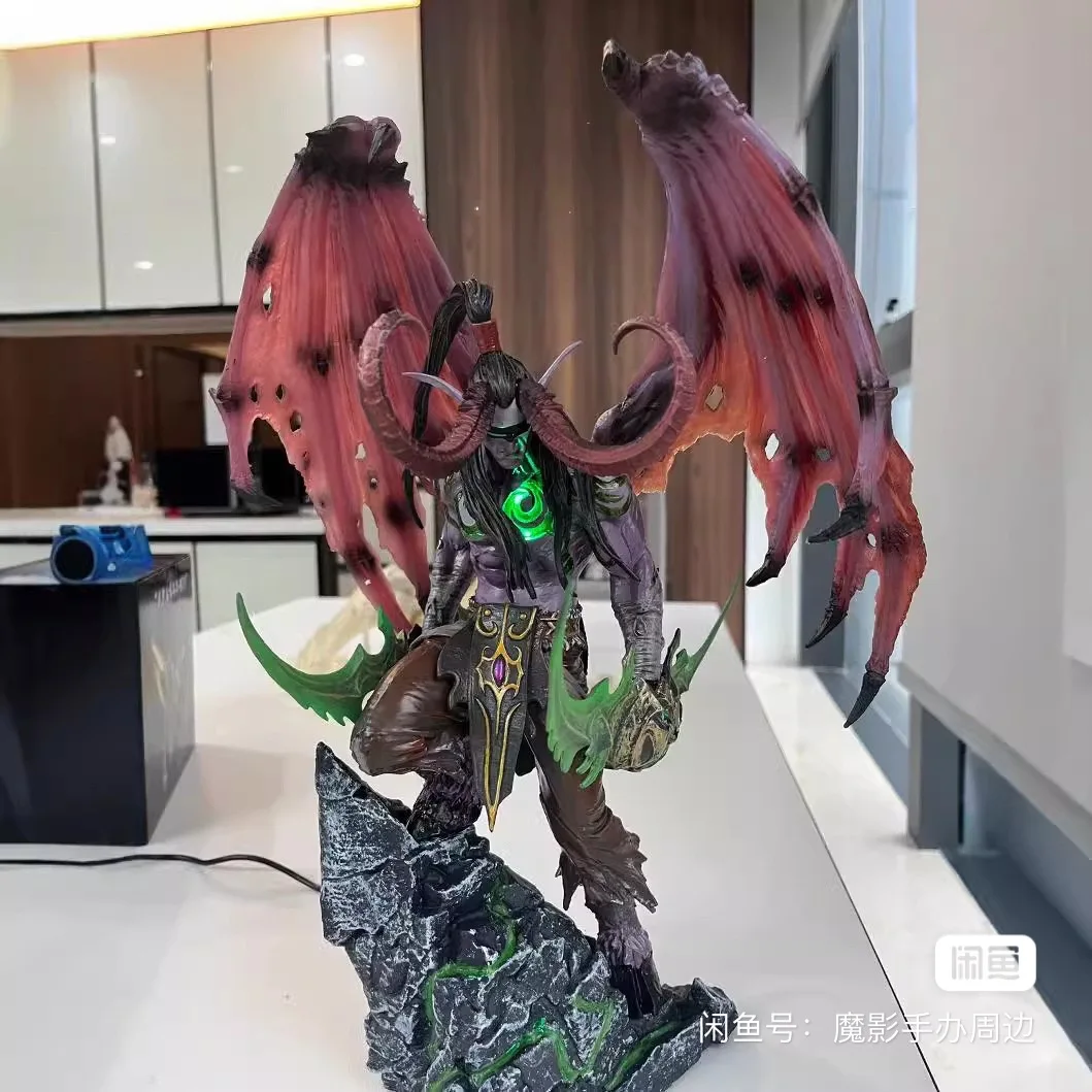 Anime Figure Gk World Of Warcraft Figure Devil Hunter Illidan Model Statue Ornament With Luminous Doll Gift For Kids Room Decor