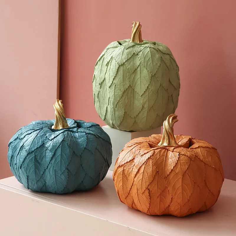 Modern Pumpkin Resin Vase Simulation Flower Set Home Livingroom Furnishing Crafts Office Store Cafe Figurines Ornaments