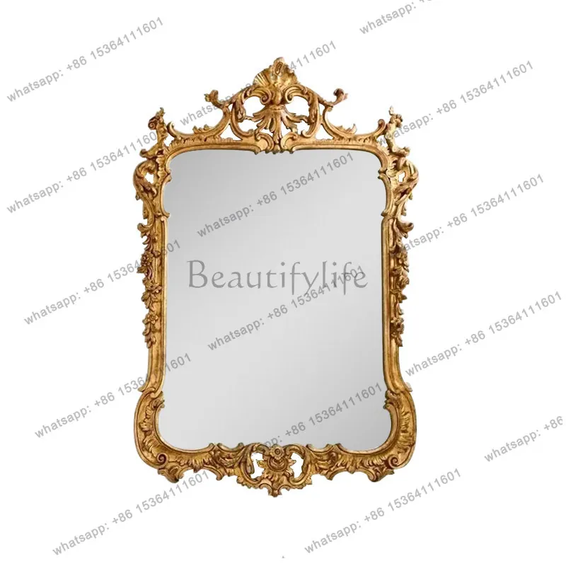European retro bathroom mirror neoclassical fireplace carved old makeup wall hanging porch mirror