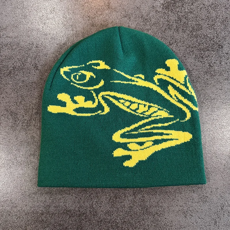 Frog Pattern Jacquard Beanies Women Men Spring Autumn Winter Keep Warm Cold Gorras Hip Hop Knitted Hat Skiing Windproof Bonnet