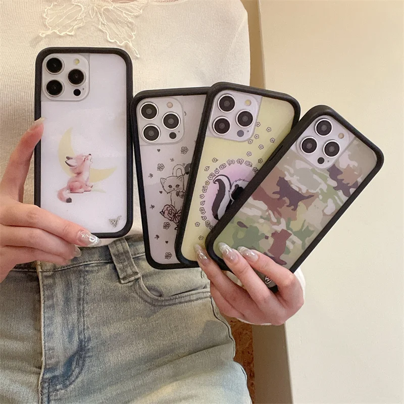 Wildflower 3D Animal skunk Fox Phone Case for iPhone 16 15 14 13 12 Pro Max Plus 14pro 15pro cloth WF Cute Cartoon Cover Funda