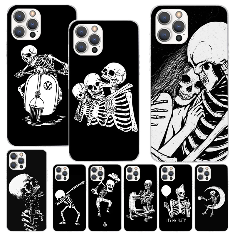 Spooky Skull Funny Dance Skeleton Phone Case For Apple iPhone 16 15 14 13 12 11 Pro Max Mini XS XR X 7 Plus 8 + SE Soft Silicone