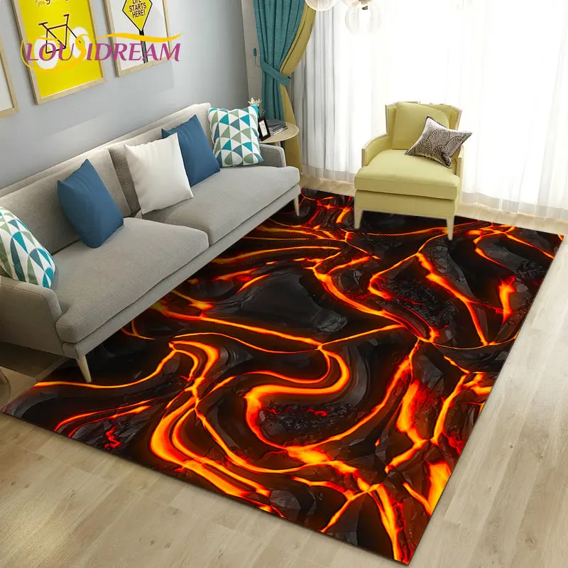 3D Volcano Lava Magma Area Rug Large,Carpet Rug for Living Room Bedroom Sofa Doormat Decoration,Kid Game Play Non-slip Floor Mat