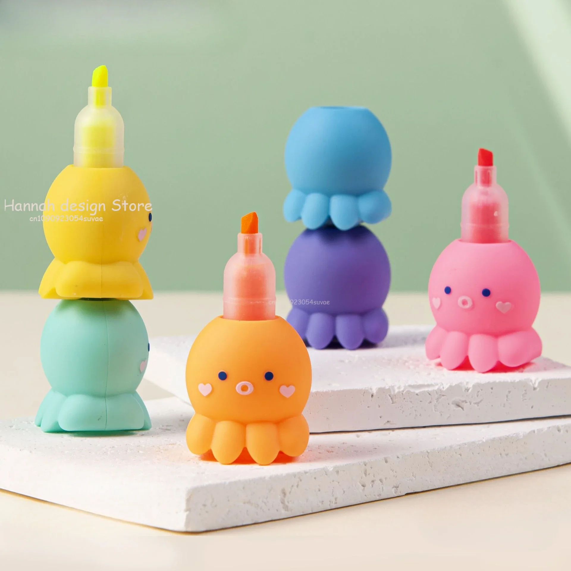 1PCS Creative Kawaii Cartoon Burger Bear Splicing Fluorescent Pen Macaron Color Splicing  Highlighter Student Line Color Marker