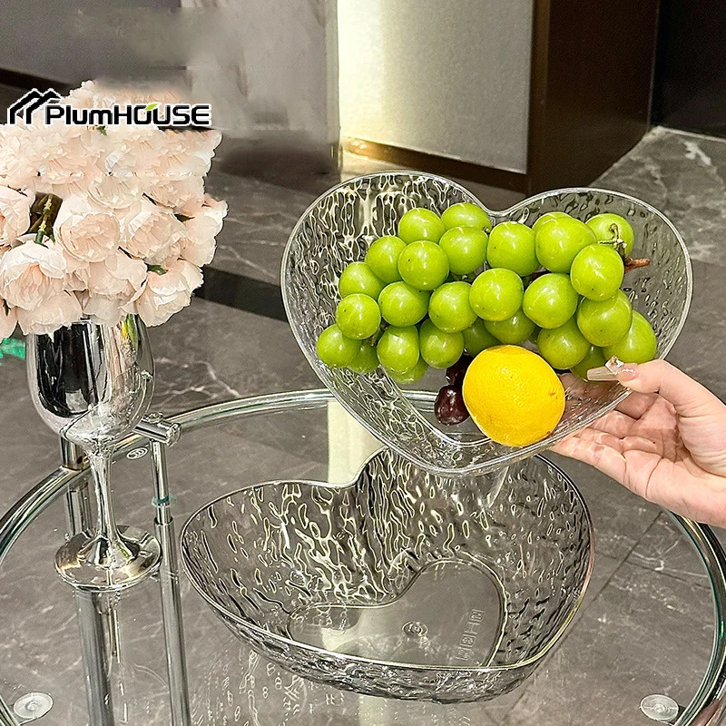 

New Transparent Heart-shaped Water Ripple Fruit Plate Crystal Plate Home Living Room Coffee Table Fruit Plate Snack Plate
