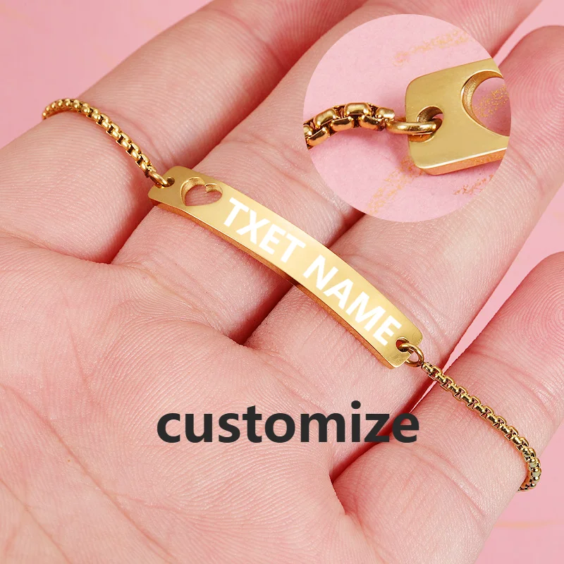 

Stainless Steel Bracelets Custom Engraved Bracelet Personalized Laser Engraving Name ID text details DIY Women's girlfriend Gift
