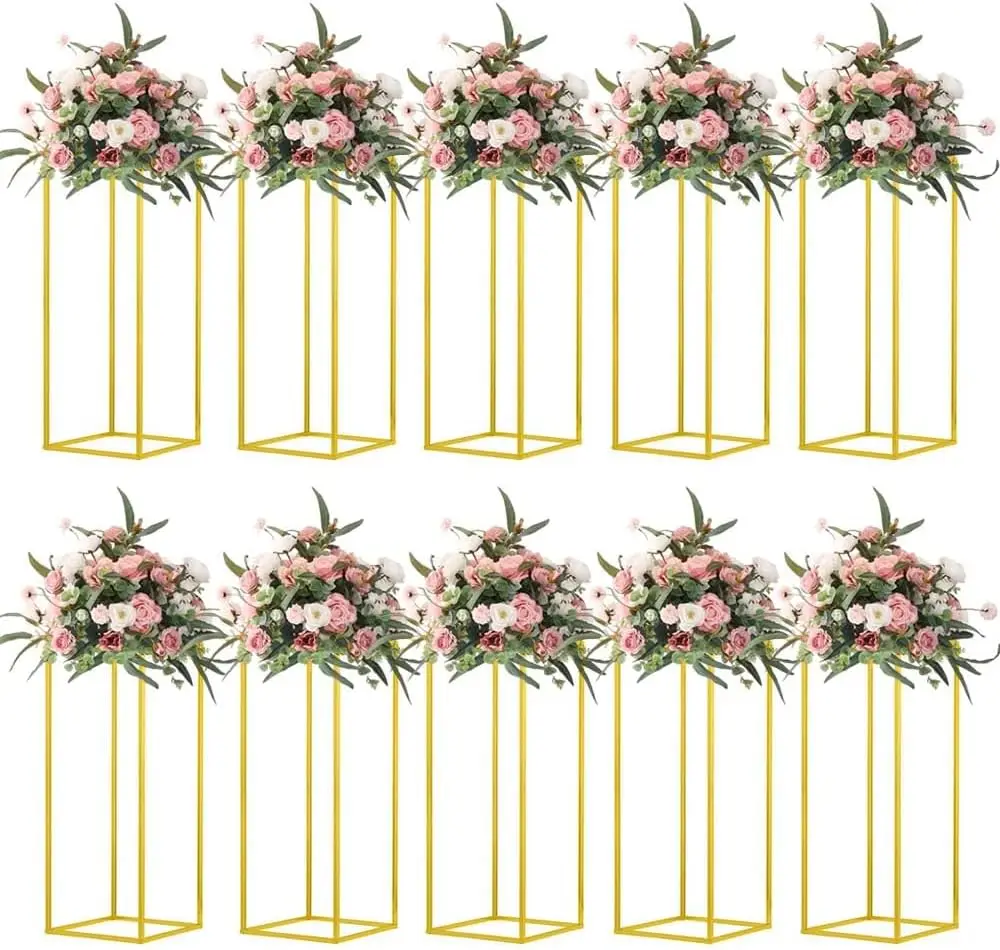 23.6inch 10 pcs Column Vases Gold Centerpieces for Table Metal Flower Stand Gold Wedding Centerpieces for Tables Party Floral St