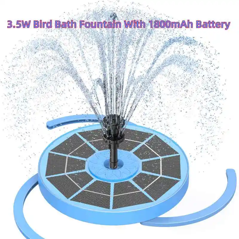 

3.5W Solar Monocrystalline Glass Bird Bath Fountain with Built-in 1800mAh Battery and 8 Nozzles, Suitable for Gardens and Ponds