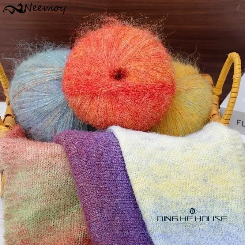 50g/roll Gradient Color Mohair Yarn Soft Warm Baby Wool Crochet Yarn for Hand Knitting Sweater Shawl Scarf Shawl Sewing Supplies