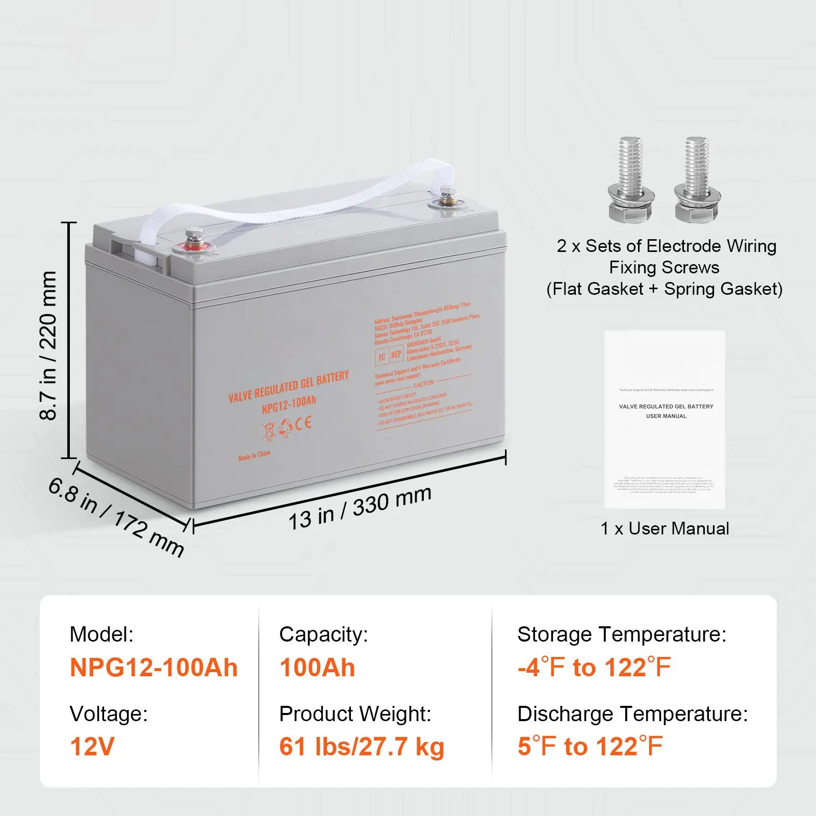 Deep Cycle Battery, 12V 100 AH, AGM Marine Rechargeable Battery, High Self-Discharge Rate 800A Current, for RV Solar Marine