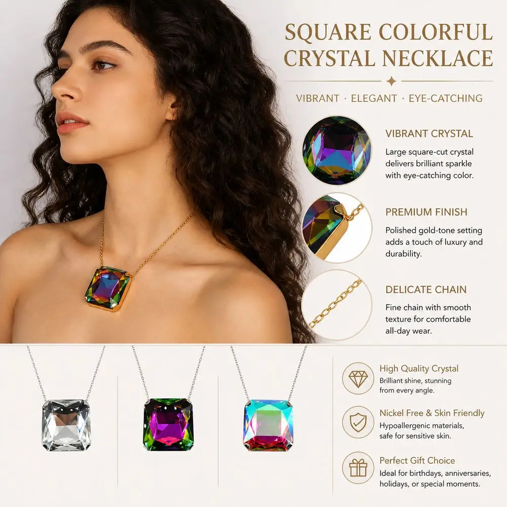 Square Shape Square Rhinestone Pendant Necklace Rhinestone Crystal Exaggerated Giant Vintage Wedding Necklace Large Size