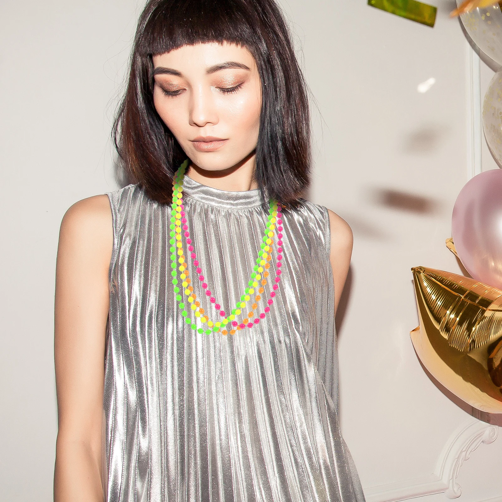 

1Set Four Color Neon Bead Necklace Colorful Plastic Bead Necklace Party Dress Accessories Neon Party Dress Costume