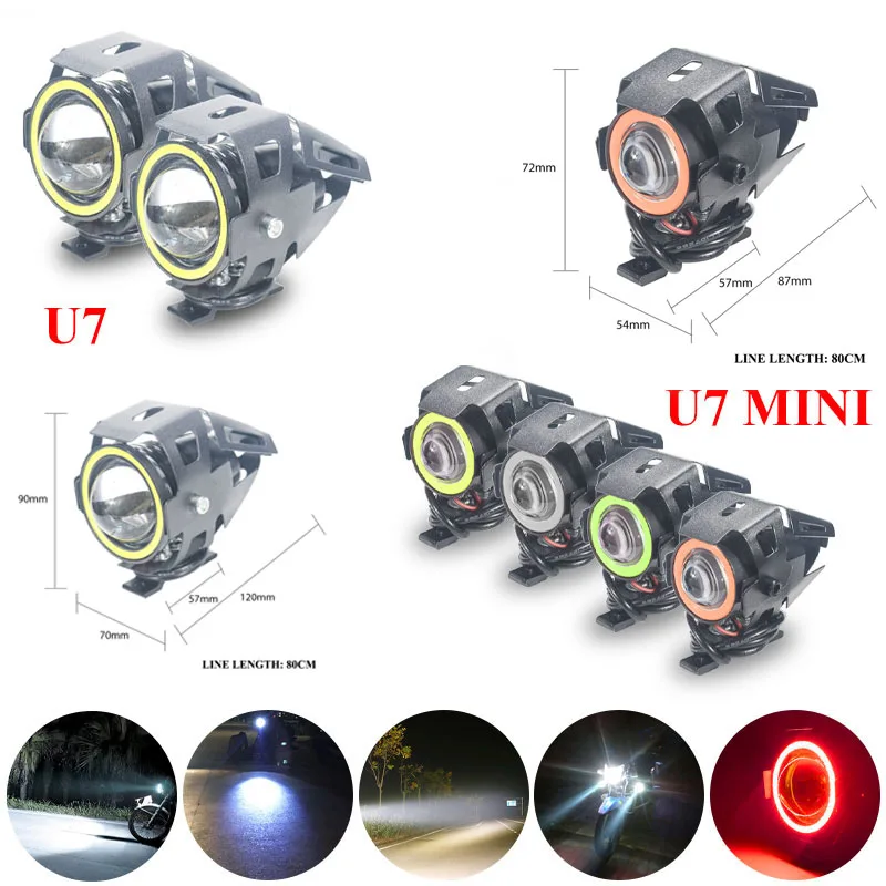 1PC Mini U7 Motorcycle LED Angel Eyes Spotlights LED Lens Auxiliary Headlight Suitable For Motorbike UTV ATV Truck Offroad