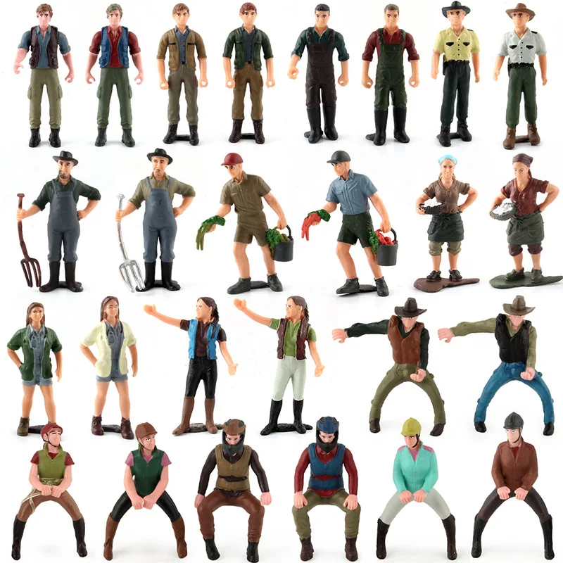 

16/17/26pcs Realistic Plastic Miniature Farmer Rancher Shepher Rider Figurines Little Model People Farm Toys Home Decor