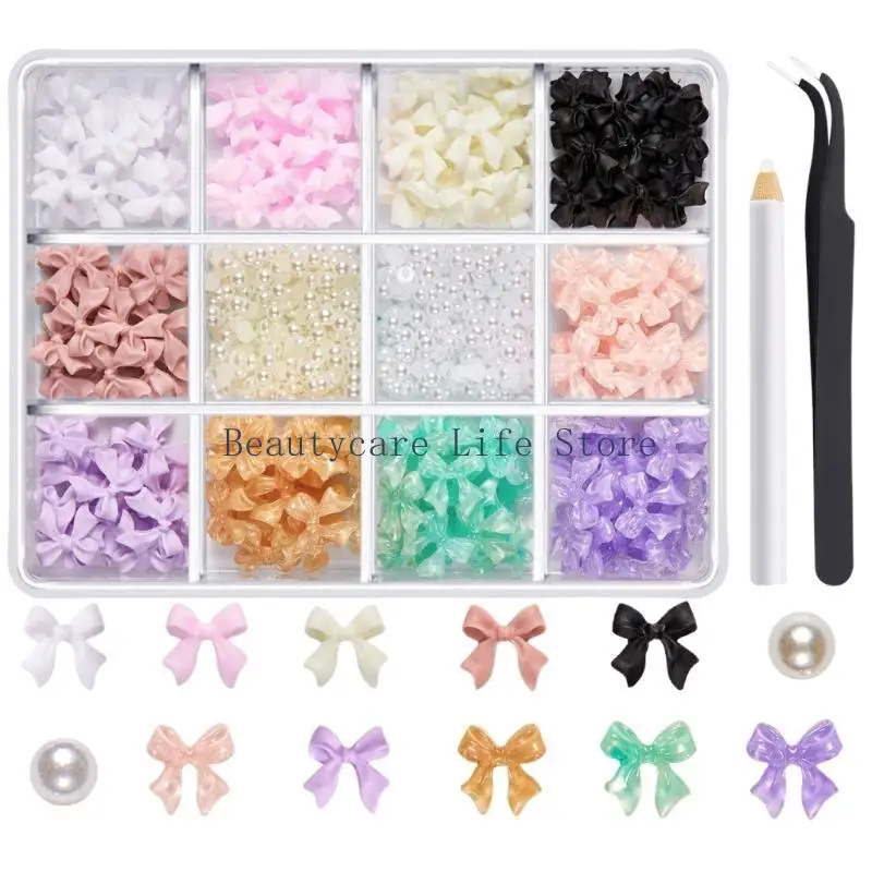 652C 1Box 3D Butterfly Nails Charm Mixed Ribbon Resin Nails Rhinestones Accessories Nails Decorations Nails Art Embellishment