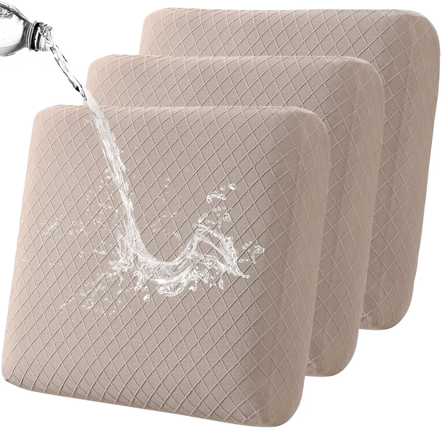 

Waterproof Seat Cushion Covers 3 PCS, Stretch Sofa Slipcovers Solid Washable Furniture Protector for Armchair Loveseat Sofa