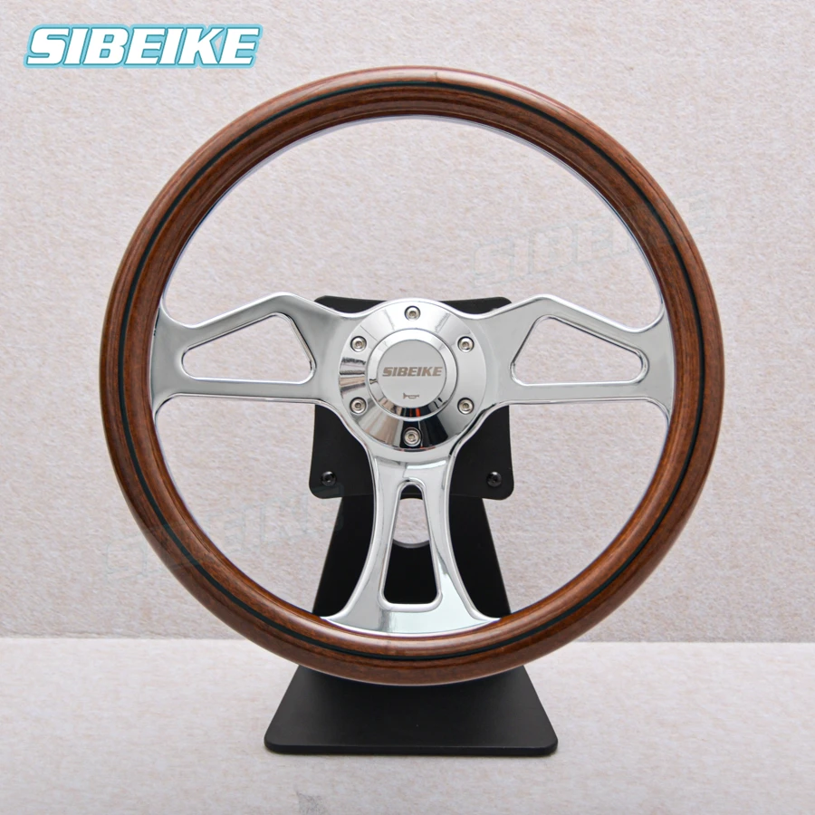 14inch 350mm Universal Classic Vintage Wood Style Steering Wheel Chrome Spoke Retro Car Steering Wheel