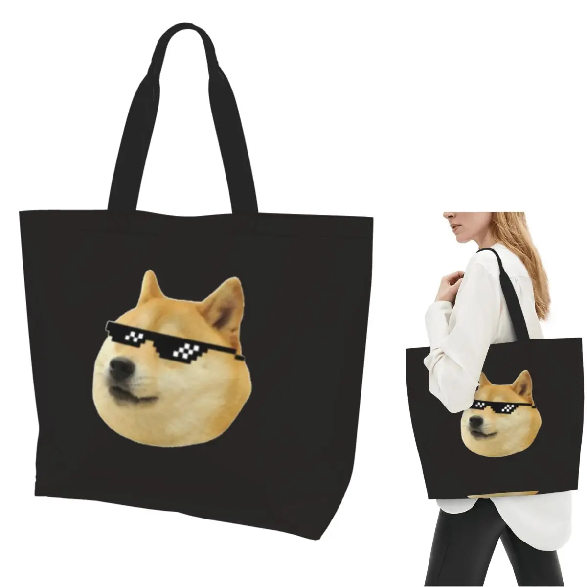 

Doge Shiba Inu Memes Shopping Tote Bag Canvas Large Capacity Shoulder Bags Shopper Grocery Handbag for Women
