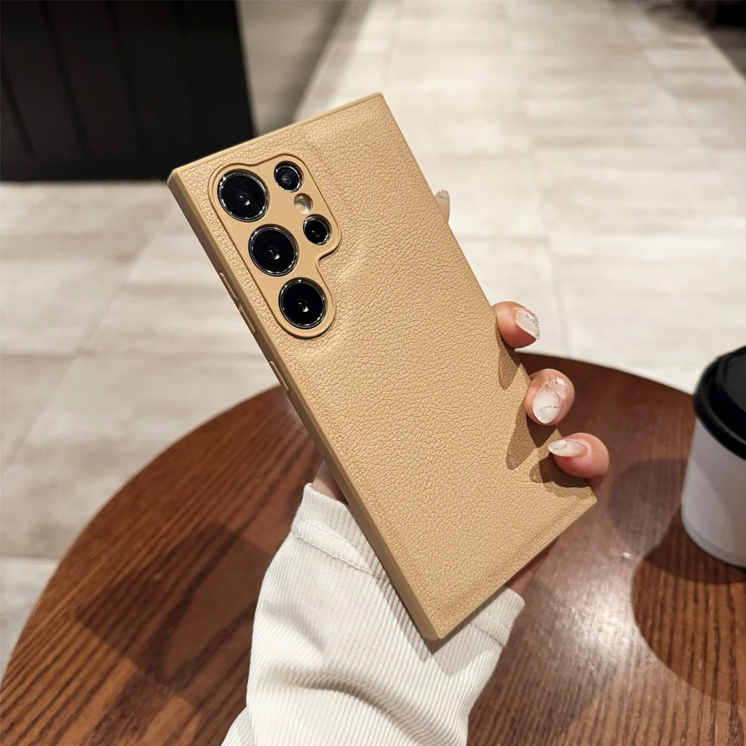 Luxuriöse Leder-Optik Kameraschutz-Handyhülle für Samsung Galaxy S26 S25 S24 S23 S22 S21 Ultra Plus Matte Stoßfeste Abdeckung