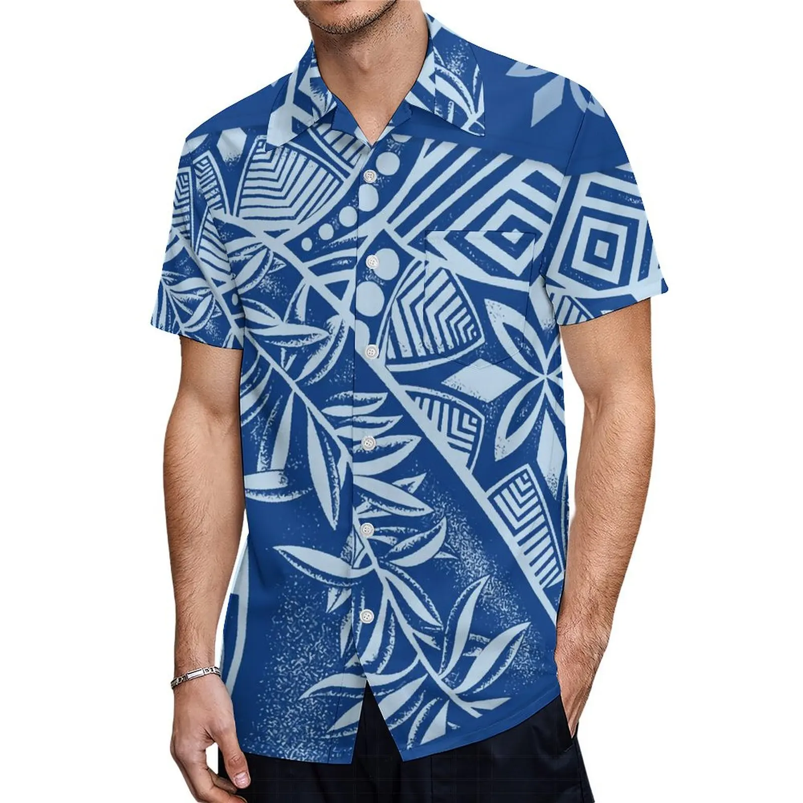 Support Design Summer Men'S Casual Short Sleeve Shirt Fashion Pacific Island Custom Men'S Aloha Men Button Up Top