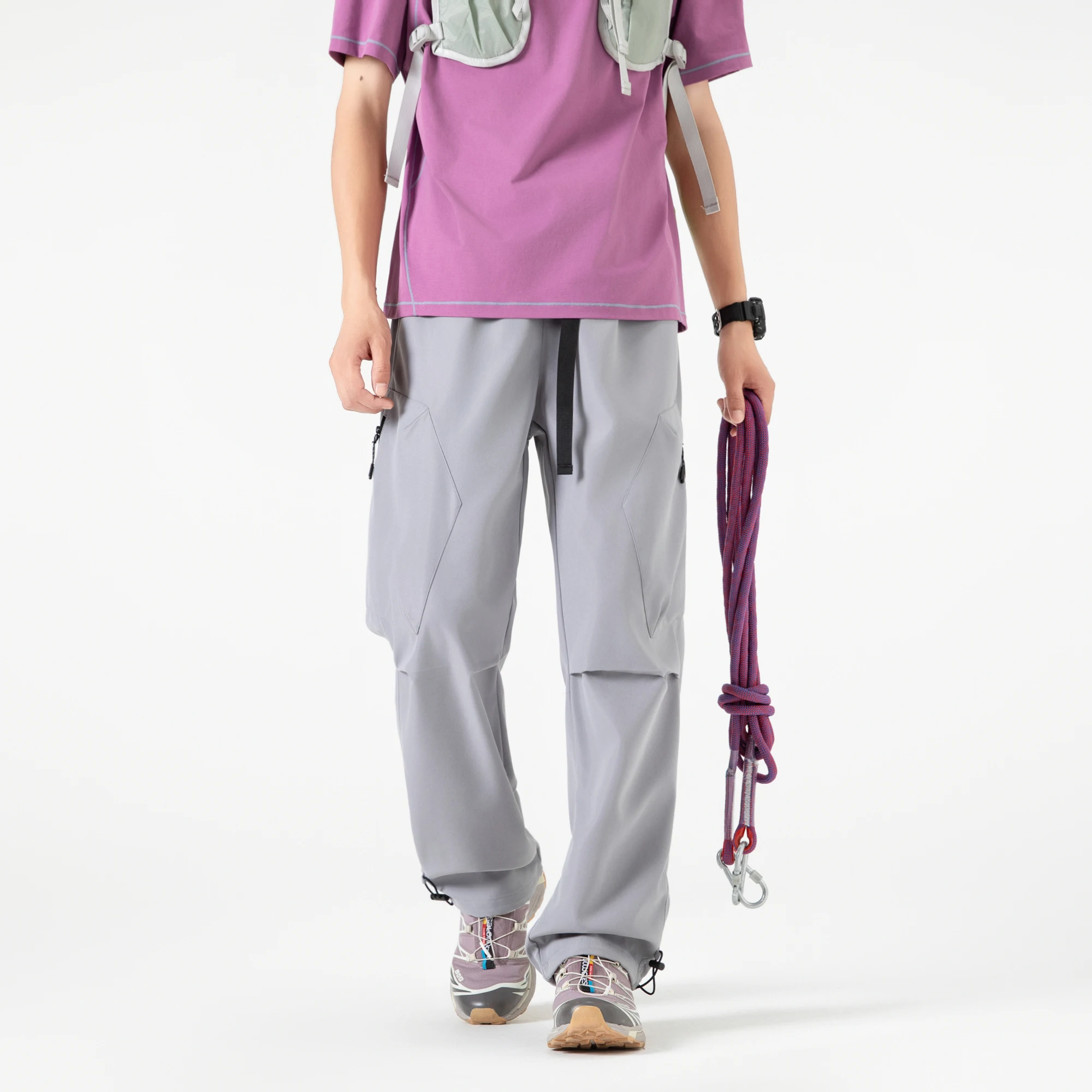 

American-style spliced design outdoor work pants, men's long pants, loose-fitting wide-leg pants, straight-leg casual sport pant