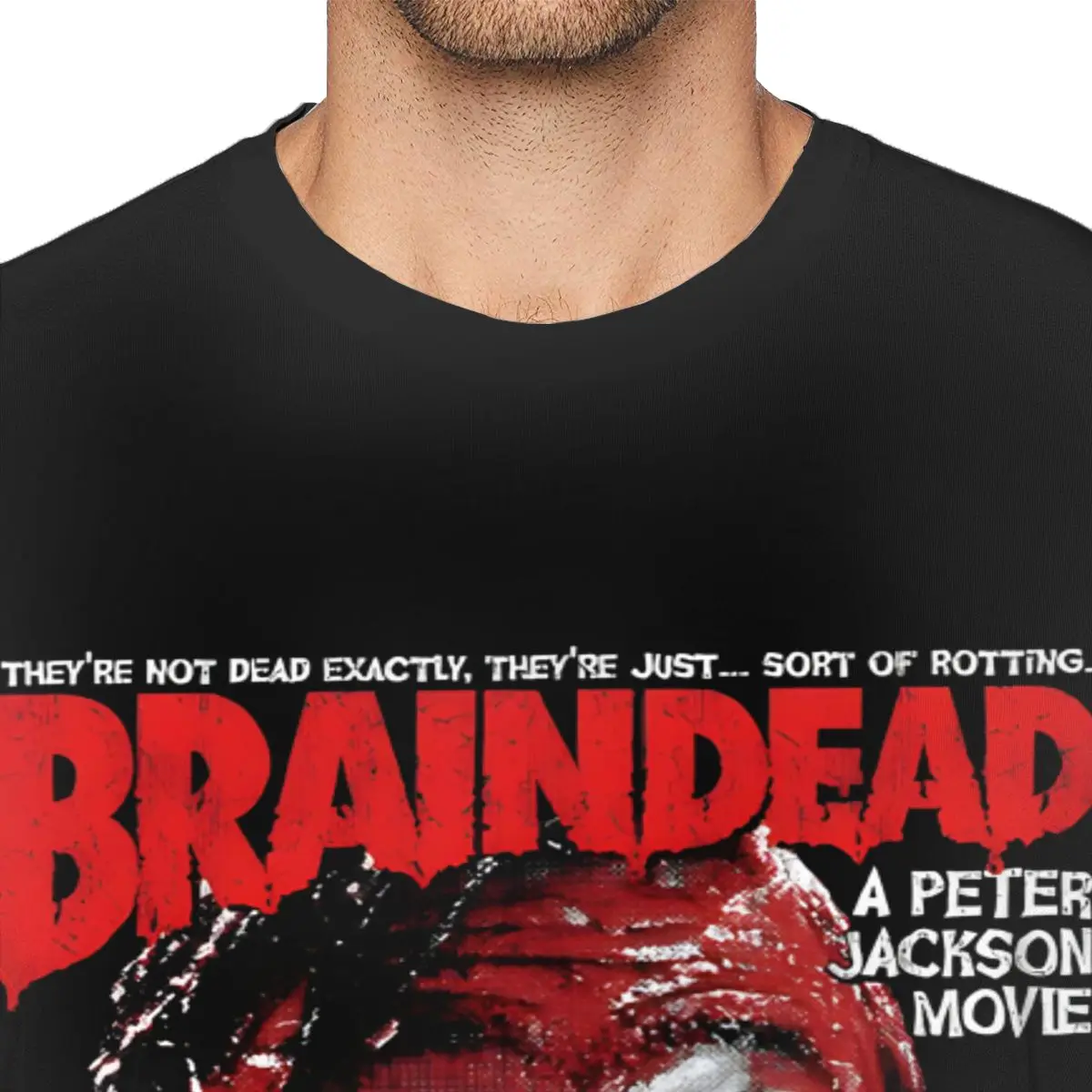 Men T-Shirts Dead Alive Hipster Pure Cotton Tee Shirt Short Sleeve Braindead Horror Movie T Shirts Round Neck Clothing Summer